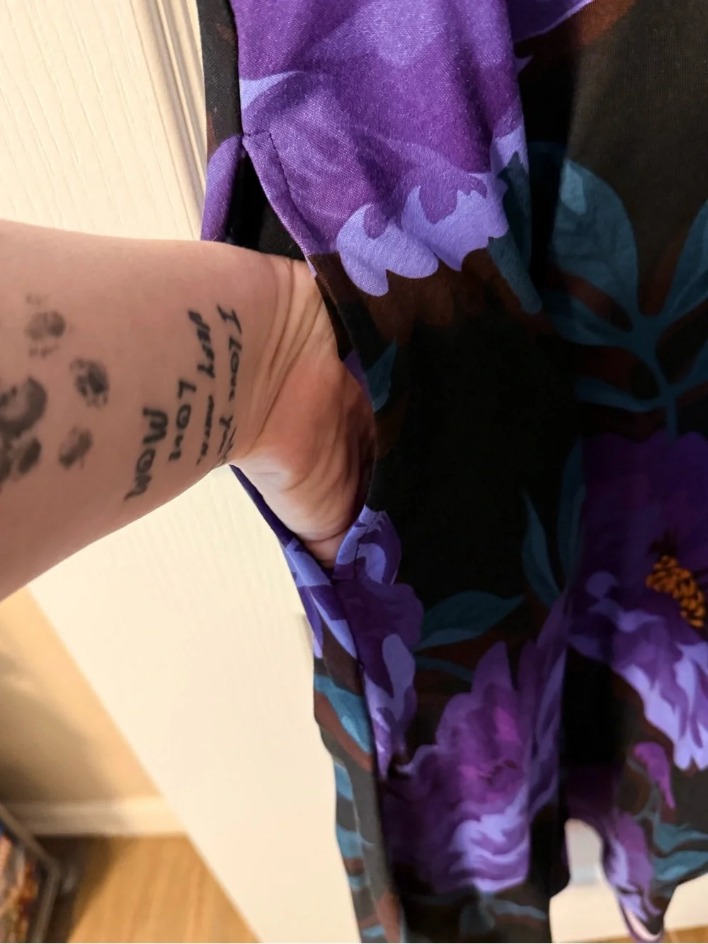 LuLaRoe Nicki Dress XL Purple Floral Sleeveless Pocket Swing Dress - Picture 3 of 6